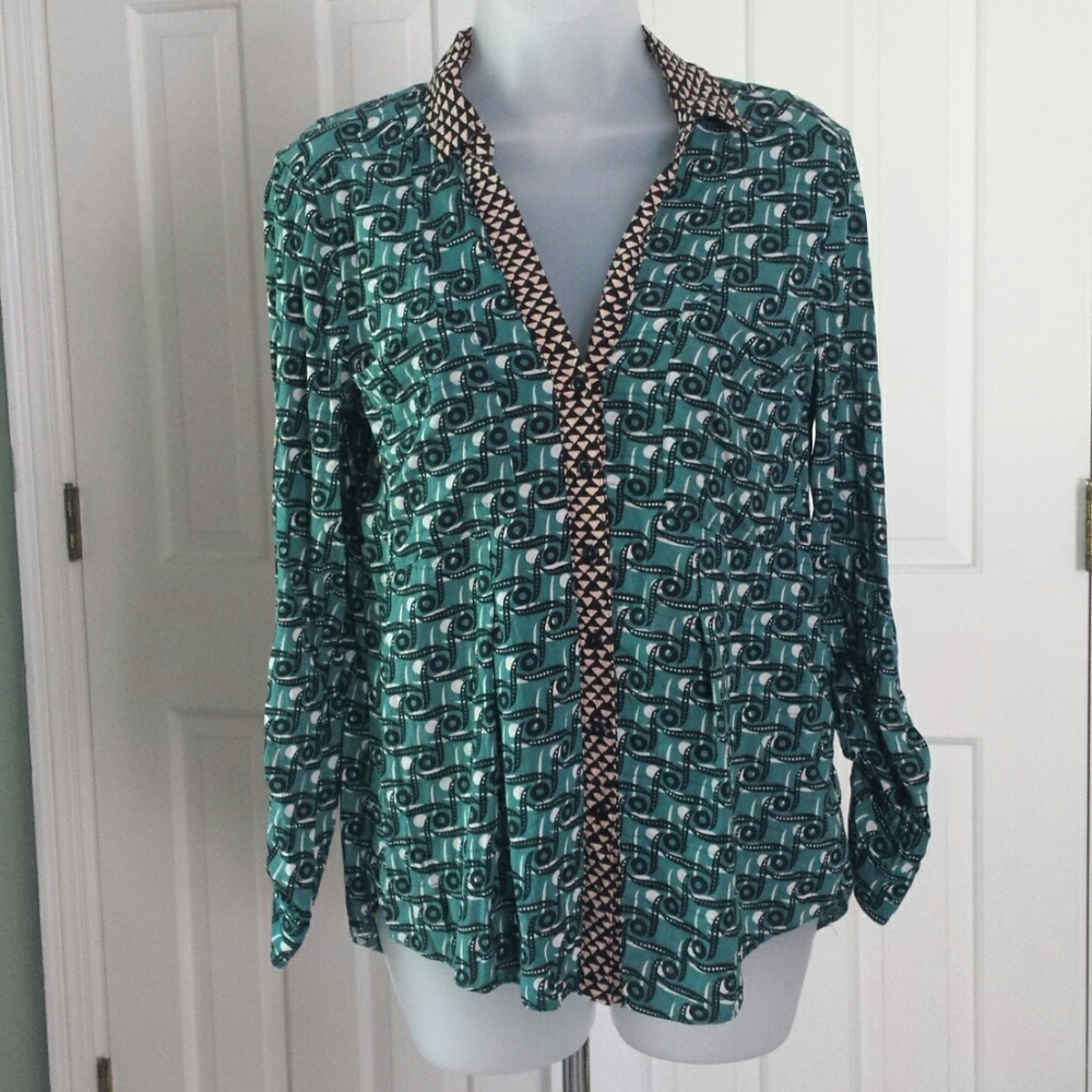 Maeve Casia Anthropologie womens green long sleeve top blouse sz 4